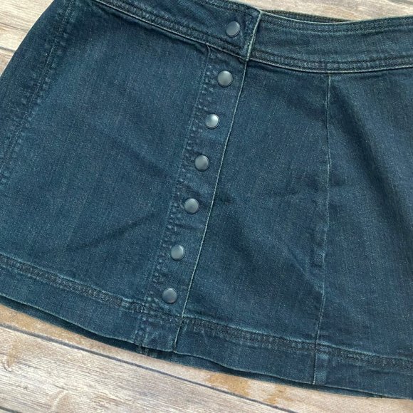 Free People Dark Wash Snap Up Denim Mini Skirt - Picture 3 of 11